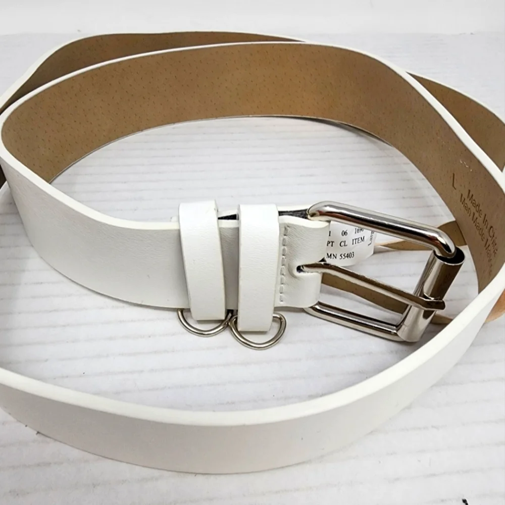 White Faux‎ Leather Large Belt Classic Look Silver Buckle Size L